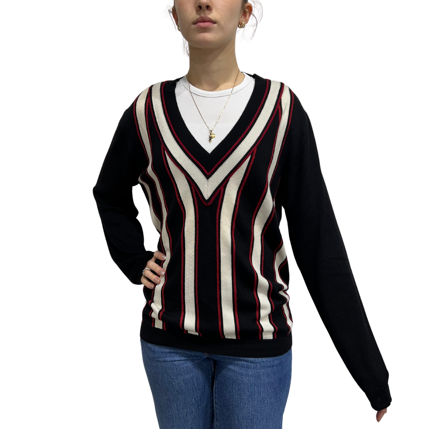 Vintage Gucci silk Wool Blend Stripe V-Neck Sweater