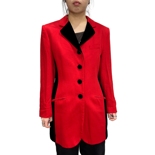 Vintage Mondi Red and Black Wool Tailored Blazer